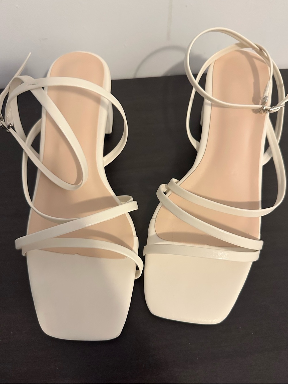 Women's Shein Strappy Square-Toe Ankle Strap Sandals in Ivory